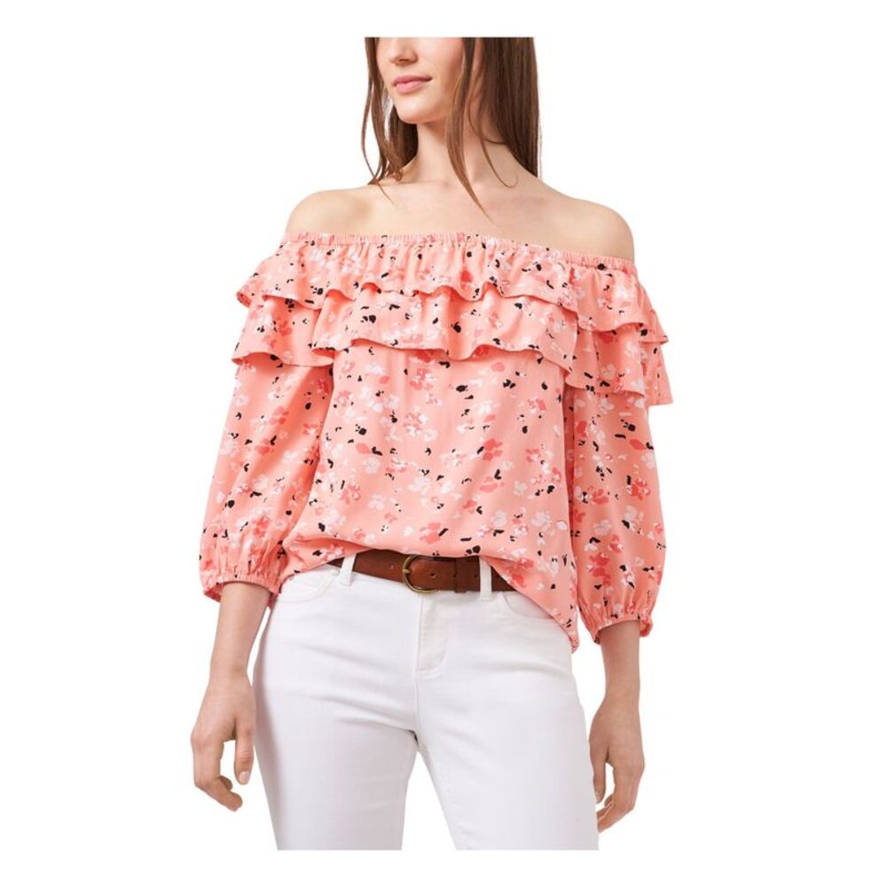 RILEY&RAE Womens Coral Stretch Printed Off Shoulder Top XS
